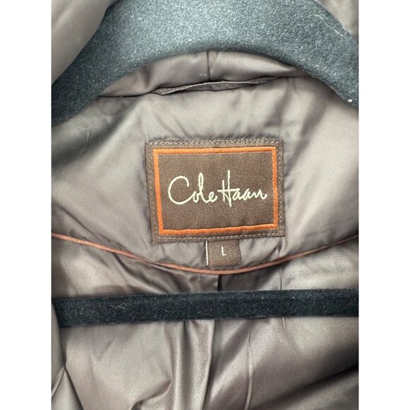 Cole Haan Women's Size Large Brown Down Puffer Coat Pillow Hood Collar - Picture 9 of 12